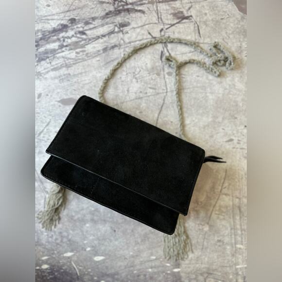 Zara Handbags - Zara black suede crossbody bag. With chain details, and tassel chain
